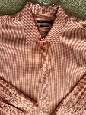 Sean John Men's Orange and White Check Dress Shirt - French Cuffs